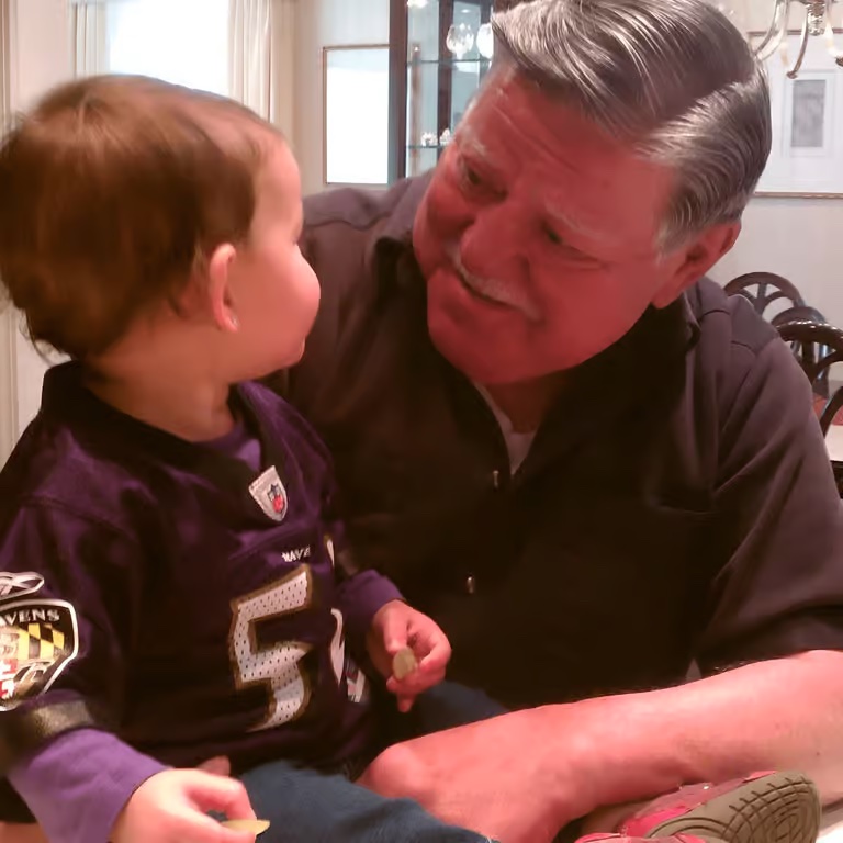 Sophia and her great-grandfather sharing a laugh on a trip to Connecticut